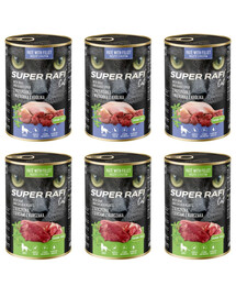SUPER RAFI Nassfutter Wachtel und Kaninchenleber & Wild und Hühnerherzen für adulte Katzen 6x400g
