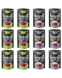 SUPER RAFI Nassfutter Wachtel und Kaninchenleber & Wild und Hühnerherzen für adulte Katzen 12x400g