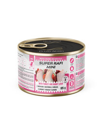 SUPER RAFI Mini Nassfutter mit Pute und Kaninchenleber für adulte kleine Hunderassen 185g
