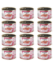 SUPER RAFI Mini Nassfutter mit Kalb und Gänseherzen für adulte kleine Hunderassen getreidefrei 12x185g