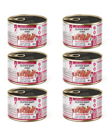 SUPER RAFI Mini Nassfutter mit Kalb und Gänseherzen für adulte kleine Hunderassen getreidefrei 6x185g