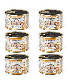 SUPER RAFI Mini Nassfutter mit Wachtel und Entenleber für adulte kleine Hunderassen 6x185g