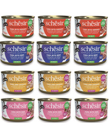 SCHESIR Nassfutter Mix Geschmacks mit Thunfisch für Katzen 12x85g (4 Geschmacks)