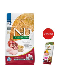 FARMINA N&D Ancestral Grain dog Adult Medium & Maxi Chicken & pomegranate 2,5 kg + Snack Dental Treat Chicken Medium/Maxi 100 g GRATIS