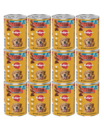 PEDIGREE Adult Nassfutter mit Rind, Lamm und Huhn in Mousse für adulte Hunde 12x400g