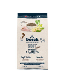 BOSCH HPC Soft Trockenfutter mit Forelle und Kartoffel getreidefrei für adulte empfindliche Hunde 800g