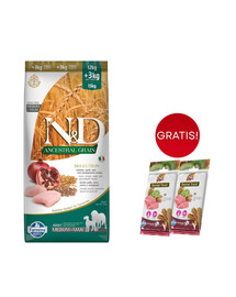 FARMINA N&D Ancestral Selection Dog chicken and pomegranate Adult Medium & Maxi 15 kg + Snack Dental Treat Pork Medium/Maxi 2x100 g GRATIS!