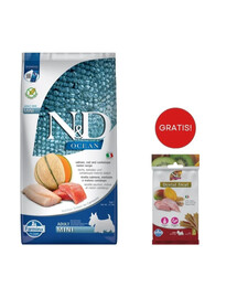 FARMINA N&D Ocean Dog Adult Mini Lachs, Kabeljau, Melone 7 kg + dentale Leckerlis für kleine Hunderassen Mini 60 g (7 St. ) GRATIS!