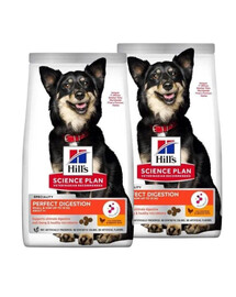 HILL'S Science Plan Adult Small Mini Perfect Digestion Chicken mit Huhn, fördert eine gesunde Verdauung, für Hunde kleiner und sehr kleiner Rassen 2x6 kg