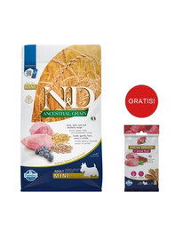 FARMINA N&D Ancestral Grain Lamb & Blueberry Adult Mini dog 2.5 kg + Snack Dental Treat Fresh breath Mini 60 g GRATIS!
