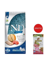 FARMINA N&D Ocean Dog Adult Mini Lachs, Kabeljau, Melone 7 kg + Snack Dental Treat Pork Mini 60 g GRATIS!