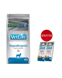 FARMINA Vet Life Hypoallergenic Pork Potato für adulte Hunde 12kg + dentale Snacks Hypoallergenic Pork Medium/Maxi 2x100 g GRATIS!