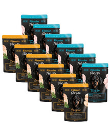 FITMIN For Life Dog Adult Mix Geschmacks Pute mit Sanddorn und Huhn mit Kräutern in Soße für adulte Hunde 12x85 g