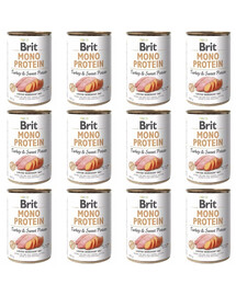 BRIT Mono Protein Turkey & Sweet Potato Nassfutter mit Pute und Süßkartoffeln für adulte Hunde 12x400 g