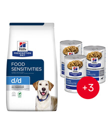 HILL'S Prescription Diet Canine d/d Food Sensitivites Duck & Rice 12 kg + 3 Dosen GRATIS