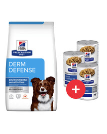 HILL'S Prescription Diet Canine Derm Defense für Hunde mit Allergien 12 kg + 3 Dosen GRATIS