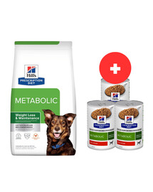 HILL'S Prescription Diet Canine Metabolic Hundefutter für übergewichtige Hunde 12 kg + 3 Dosen GRATIS