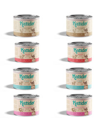 KATIDO Nassfutter Mix Geschmacks mit Pute, Ente, Rind, Kalb, Huhn für adulte Katzen 8x200g