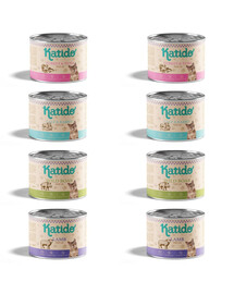 KATIDO Nassfutter Mix Geschmacks mit Pute, Thunfisch, Kalb, Kaninchen, Wildschwein, Lamm für adulte Katzen 8x200g