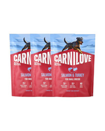 CARNILOVE Active Adult Small Breeds Trockenfutter Lachs und Pute für adulte Hunde kleiner Rassen getreidefrei 3x1,5 kg