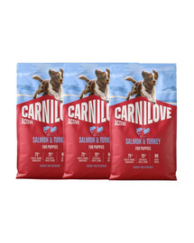 CARNILOVE Active Puppies Trockenfutter Lachs und Truthahn für Welpen getreidefrei 3x4 kg