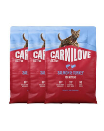 CARNILOVE Active Trockenfutter mit Lachs und Pute für Kätzchen aller Rassen getreidefrei 3x2 kg
