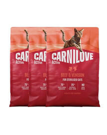 CARNILOVE Active Sterilised Trockenfutter Rind und Wild für sterilisierten Katzen 3x2 kg