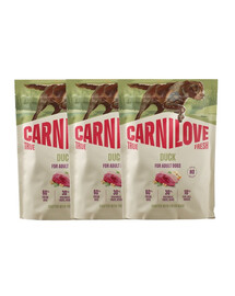 CARNILOVE True Fresh Duck Adult Trockenfutter mit Ente für adulte Hunde aller Rassen getreidefrei 3x1,5 kg