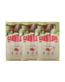 CARNILOVE True Fresh Duck Adult Trockenfutter mit Ente für adulte Hunde aller Rassen getreidefrei 3x4 kg