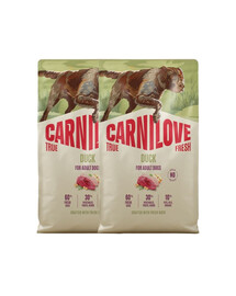CARNILOVE True Fresh Duck Adult Trockenfutter mit Ente für adulte Hunde aller Rassen getreidefrei 2x12 kg