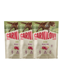 CARNILOVE True Fresh Trockenfutter mit Ente für adulte Hunde kleiner Rassen getreidefrei 3x1,5 kg