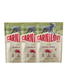 CARNILOVE True Fresh Duck Junior Large Trockenfutter mit Ente für Junioren großer Rassen getreidefrei 3x1,5 kg