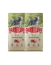 CARNILOVE True Fresh Duck Junior Large Trockenfutter mit Ente für Junioren großer Rassen getreidefrei 2x12 kg