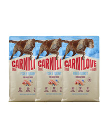 CARNILOVE True Fresh Fish and Turkey Adult Trockenfutter mit Fisch und Truthahn für adulte Hunde getreidefrei 3x4 kg
