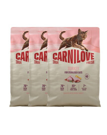 CARNILOVE True Fresh Trockenfutter mit Pute für kastrierte Katzen getreidefrei 3x2 kg