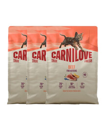 CARNILOVE True Fresh Kitten Trockenfutter mit Rind für Kätzchen aller Rassen getreidefrei 3x2 kg