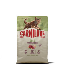 CARNILOVE True Fresh Sterilised Trockenfutter mit Ente für kastrierte Katzen getreidefrei 2 kg