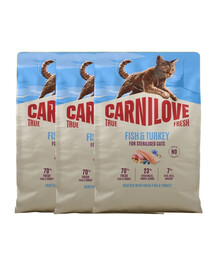 CARNILOVE True Fresh Sterilised Trockenfutter mit Fisch und Pute für kastrierte Katzen getreidefrei 3x2 kg