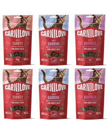 CARNILOVE Soft weiche Snacks mit Sardinen, Büffel und Pute für Katzen getreidefrei 6x50 g