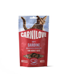 CARNILOVE Soft weiche Snacks mit Sardinen und Erdbeeren für Katzen getreidefrei 50g