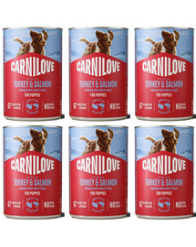 CARNILOVE Dog Can Nassfutter Pastete mit Pute und Lachs für Welpen getreidefrei 6x400g