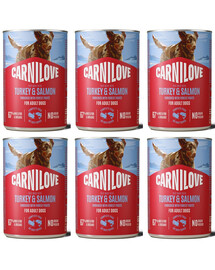 CARNILOVE Dog Can Nassfutter Pastete mit Pute und Lachs für adulte Hunde getreidefrei 6x400g