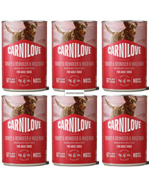 CARNILOVE Dog Can Nassfutter Pastete mit Pute, Rentier und Wildschwein für adulte Hunde getreidefrei 6x400g