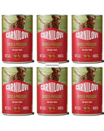 CARNILOVE Dog Can Nassfutter Pastete mit Ente und Fasan für adulte Hunde getreidefrei 6x400g