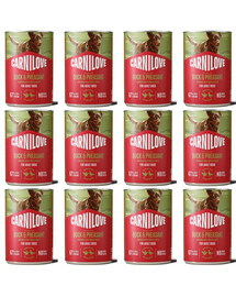 CARNILOVE Dog Can Nassfutter Pastete mit Ente und Fasan für adulte Hunde getreidefrei 12x400g