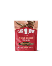 CARNILOVE Dog Jerky Turkey and Rabbit Leckerlis mit Truthahn und Kaninchen für adulte Hunde 100g
