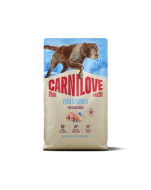 CARNILOVE True Fresh Fish and Turkey Adult Trockenfutter mit Fisch und Truthahn für adulte Hunde getreidefrei 4 kg