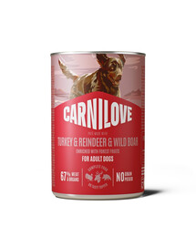 CARNILOVE Dog Can Nassfutter Pastete mit Pute, Rentier und Wildschwein für adulte Hunde getreidefrei 400g