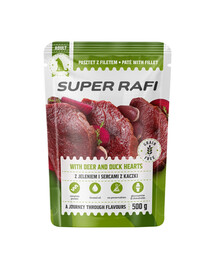 SUPER RAFI Nassfutter Pastete mit Wild und Entenherzen für adulte Hunde aller Rassen getreidefrei 500 g