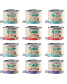 KATIDO Adult Mix Geschmacks Nassfutter mit Lamm, Rind, Kalb, Kaninchen für adulte Katzen 12 x 200g
